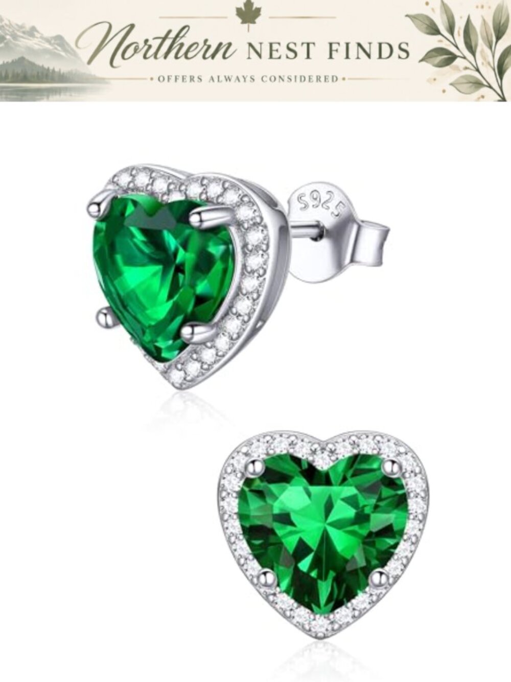 925 Sterling Silver Birthstone Earrings 8MM Heart CZ Stud Hypoallergenic